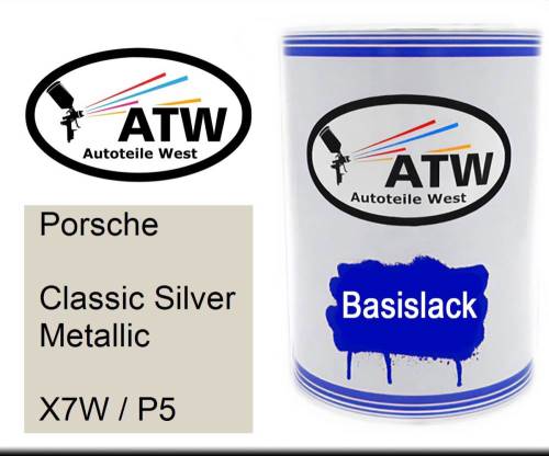 Porsche, Classic Silver Metallic, X7W / P5: 500ml Lackdose, von ATW Autoteile West.